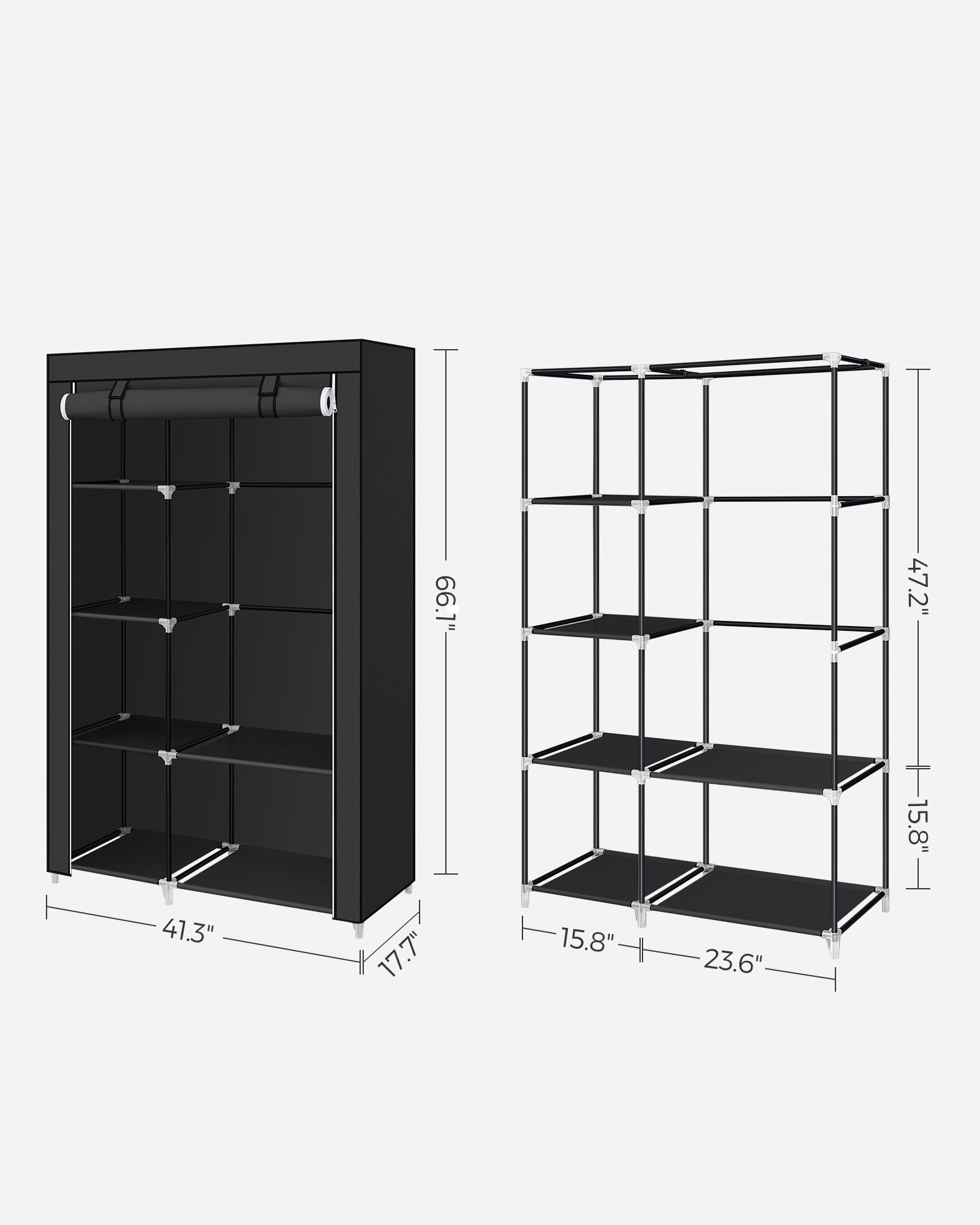 Double Canvas Wardrobe with 2 Hanging Rail, Songmics, 7
