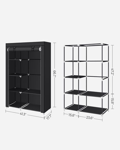 Double Canvas Wardrobe with 2 Hanging Rail, Songmics, 7
