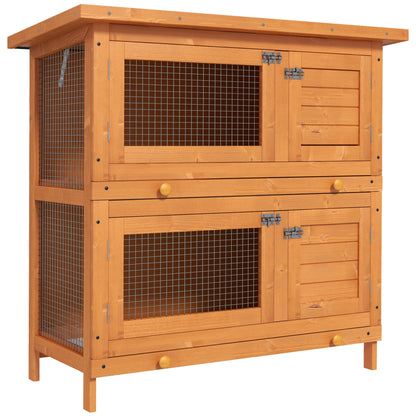 Wooden Rabbit Hutch, 2 Tiers Bunny House, Rabbit Cage w/ Slide-Out Tray, Small Animal House, Pawhut, 1