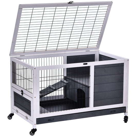 Rabbit Hutch, Rabbit Cage, Guinea Pig Cage, Bunny House Indoor Fir Wood Lift-Top, Grey, Pawhut, 1