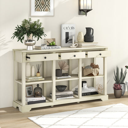 Retro Console Table with 3 Drawers and Open Shelves-White, Costway, 2