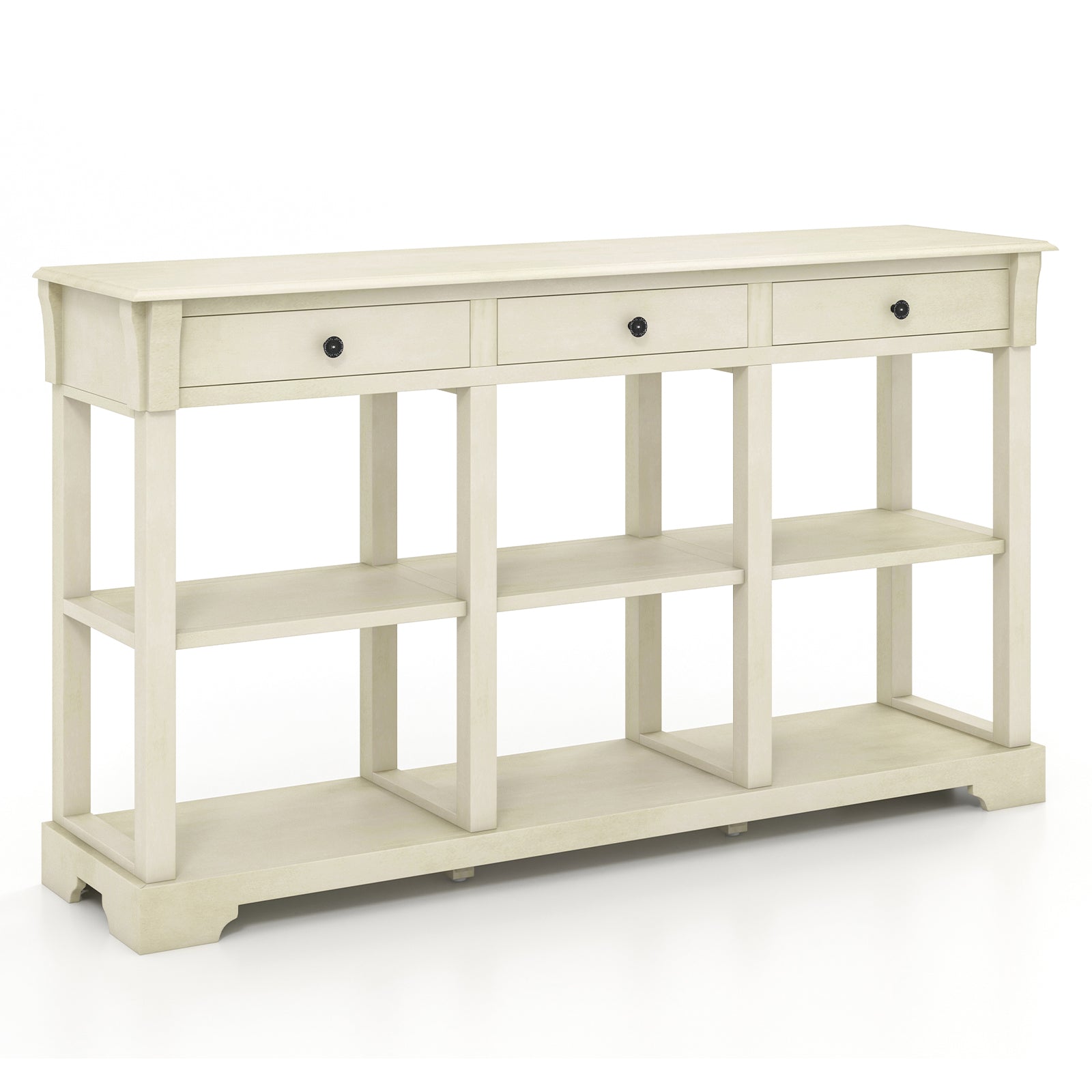 Retro Console Table with 3 Drawers and Open Shelves-White, Costway, 1