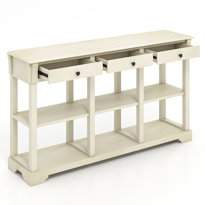 Retro Console Table with 3 Drawers and Open Shelves-White, Costway, 4