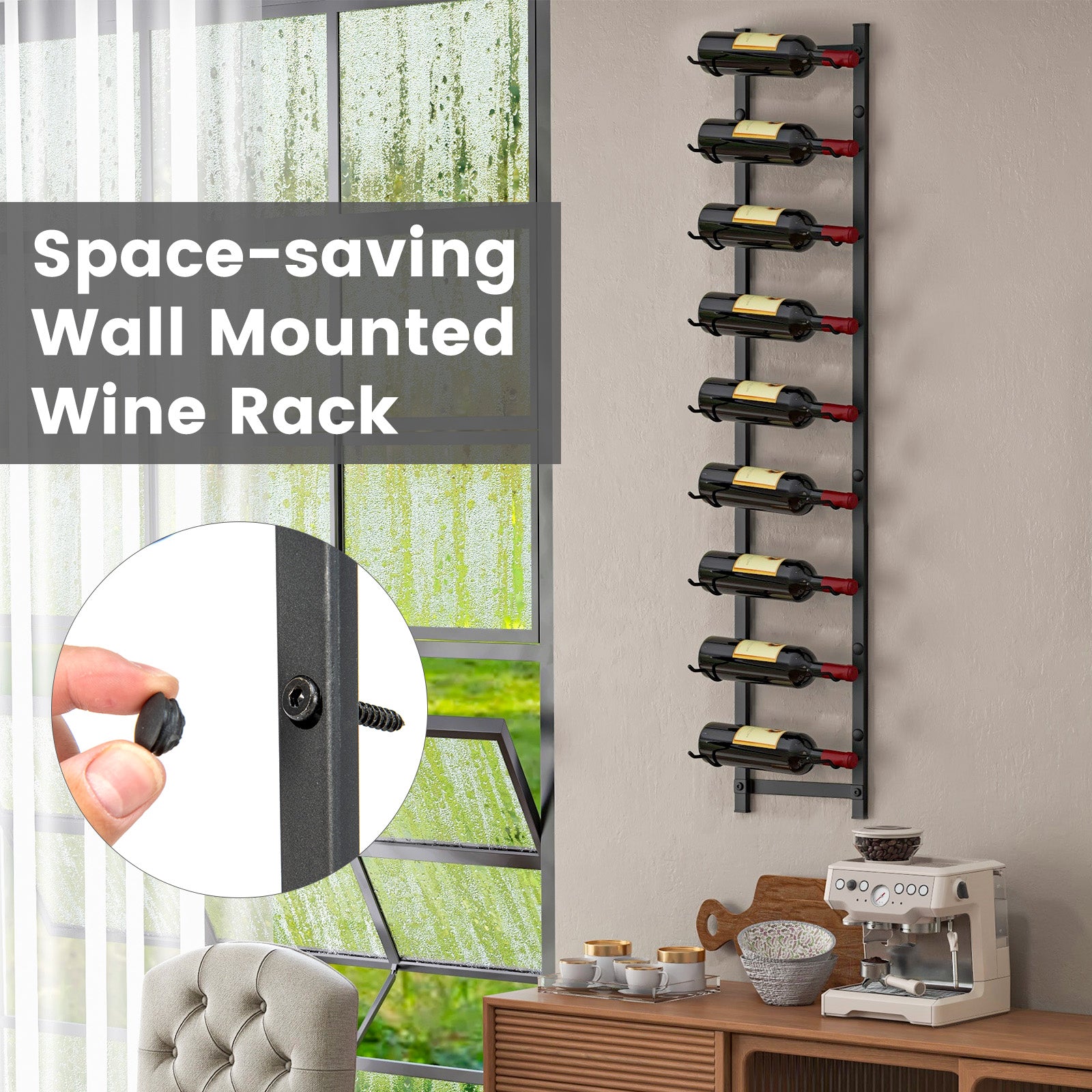 Wall Mounted Metal Wine Rack Organizer for Liquor and Champagne-M, Costway, 8