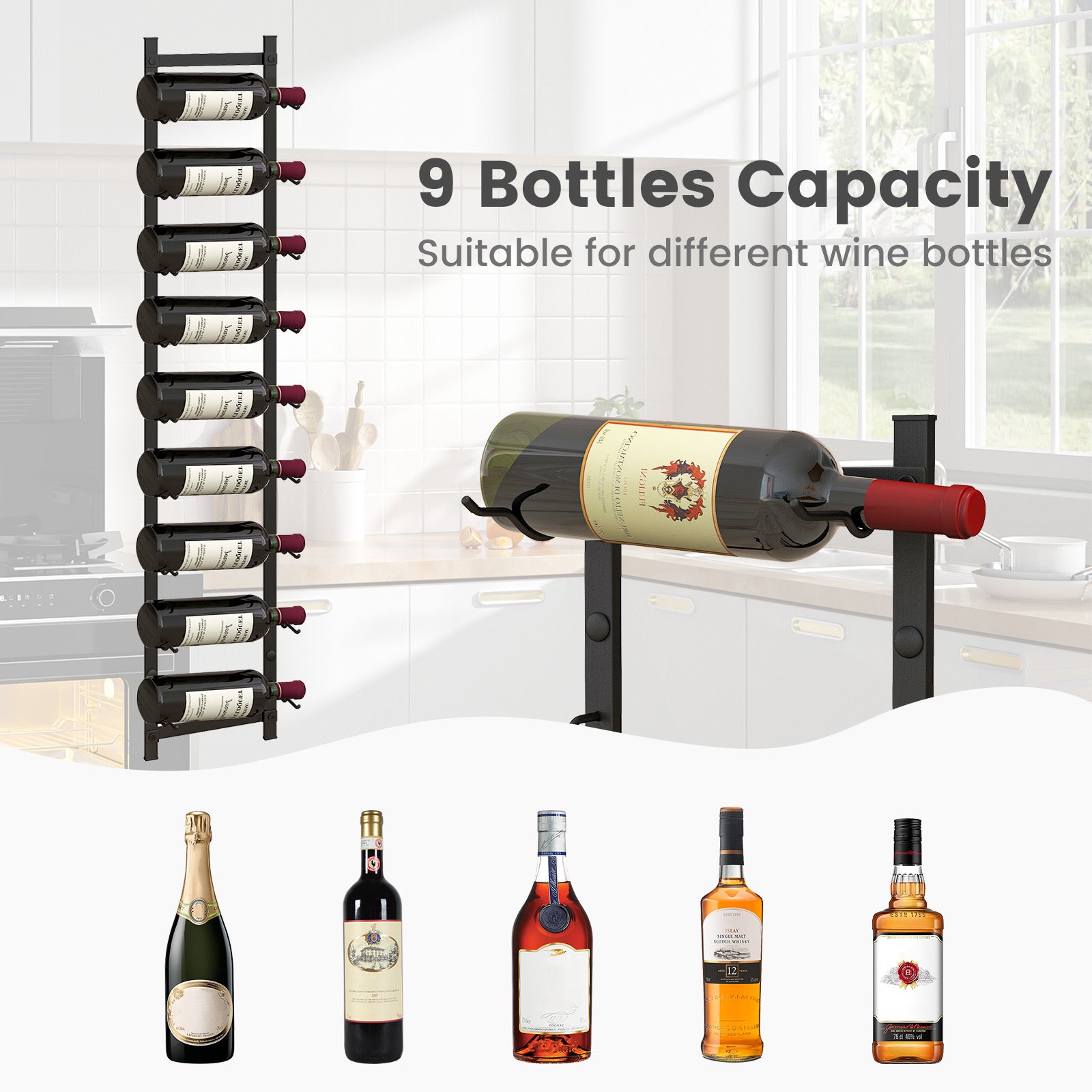 Wall Mounted Metal Wine Rack Organizer for Liquor and Champagne-M, Costway, 10