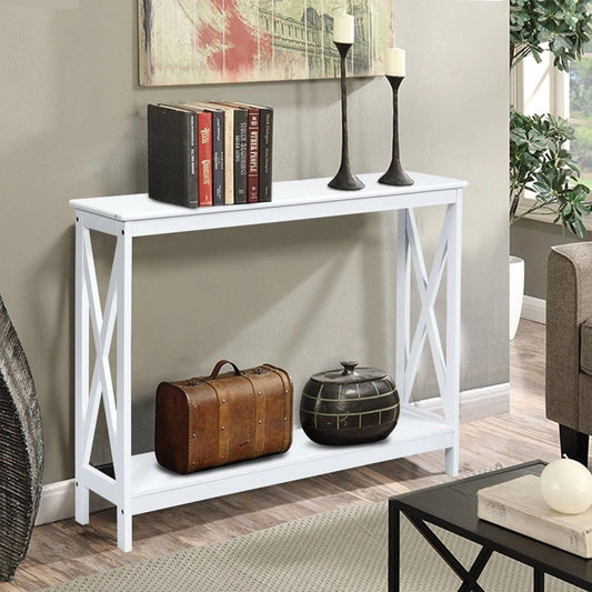 2 Tier Wooden Console Table, Hallway Table, Sofa Table, White, Costway, 6