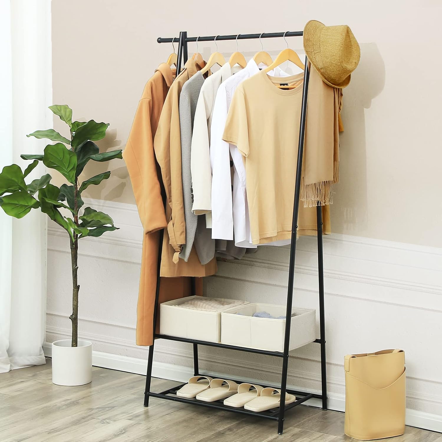 Clothes Rail, Coat Stand, Coat Rack with Shoe Storage, Industrial Clothes Rail, SONGMICS