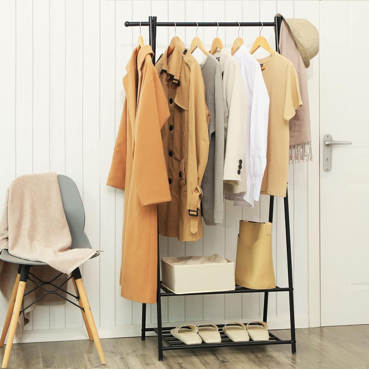 Clothes Rail, Coat Stand, Coat Rack with Shoe Storage, Industrial Clothes Rail, Metal Frame, SONGMICS
