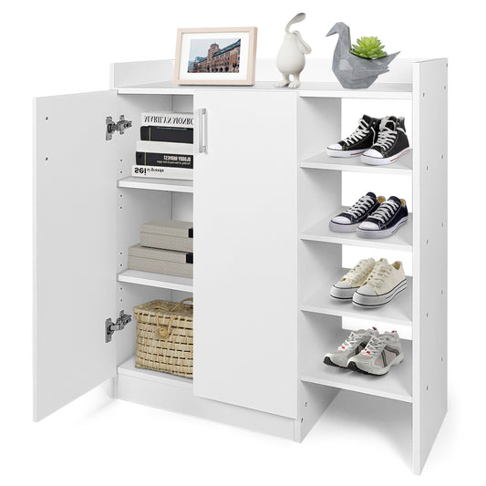 Freestanding Shoe Rack Storage Organizer with Adjustable Shelves-White, Costway, 1