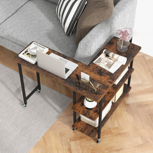 360° Rotating Sofa Side Table Mobile End Table with 2-Tier Storage Shelves-Rustic Brown, Costway, 2