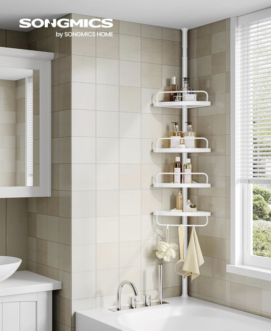 Shower Corner Shelf, 4 Tier, Bathroom Corner Shelf, Adjustable Bathroom Shower Shelf, Bathroom Organiser, SONGMICS, 1