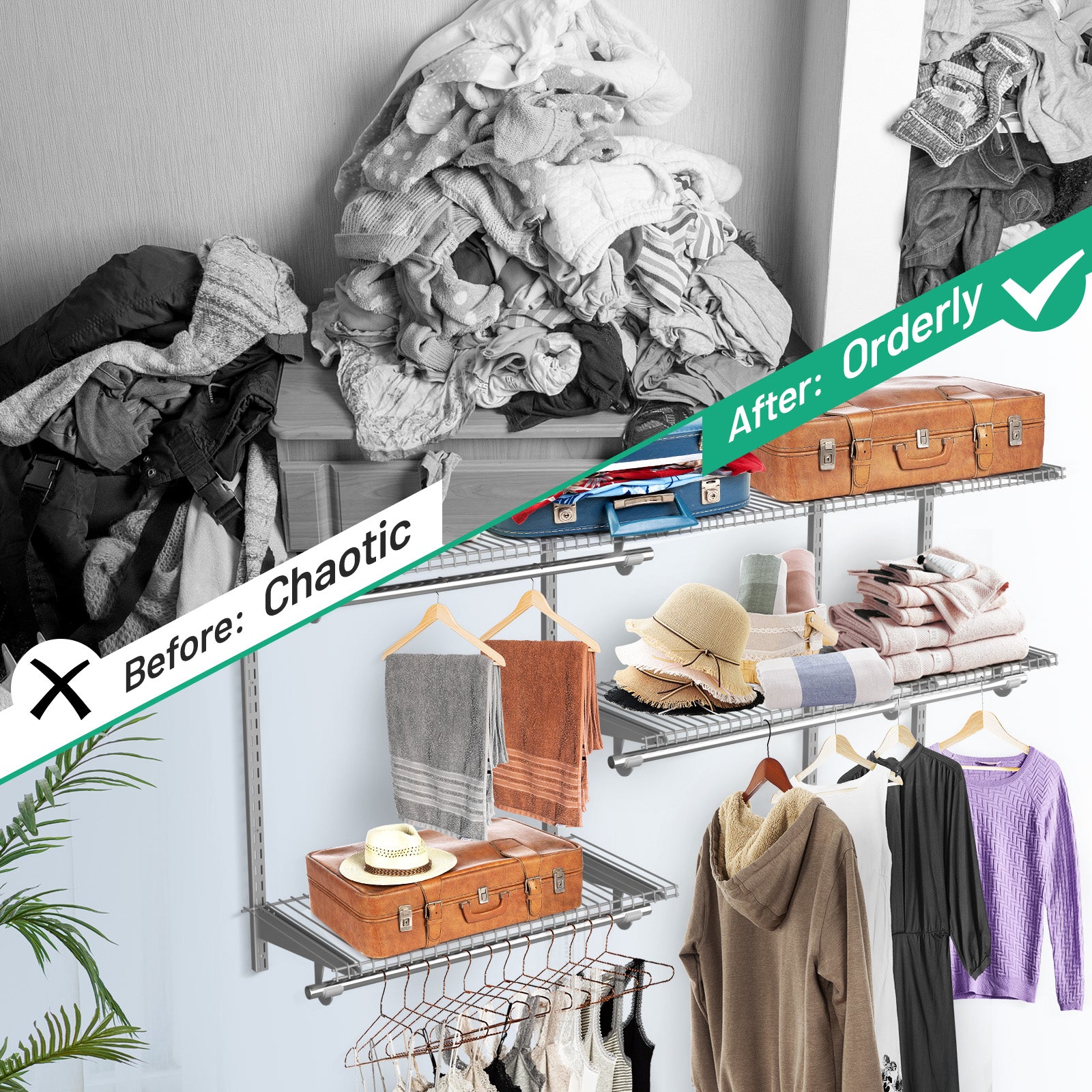 Space Saving Wall-Mounted Closet System with Adjustable Shelf-Grey, Costway, 3