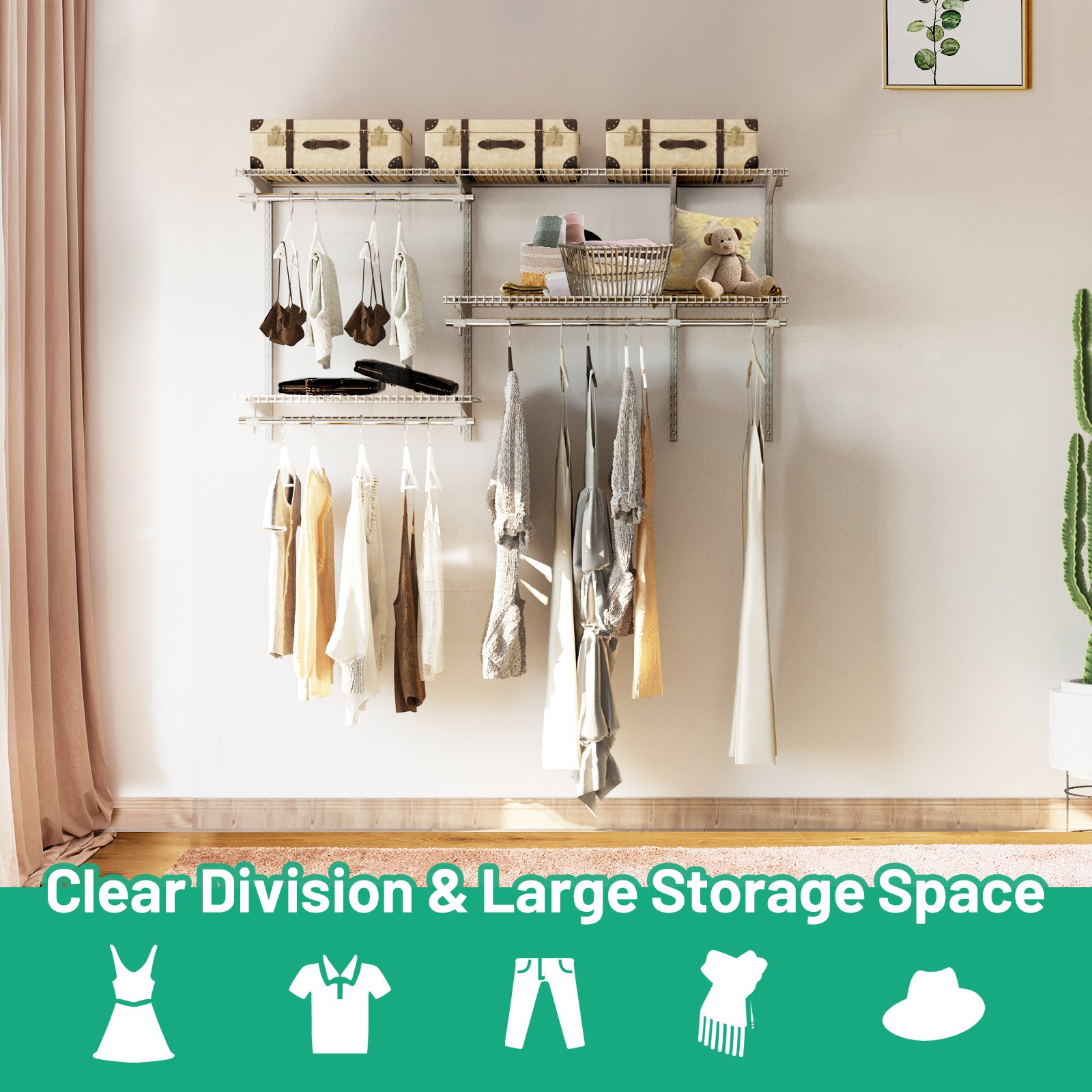 Space Saving Wall-Mounted Closet System with Adjustable Shelf-Grey, Costway, 5