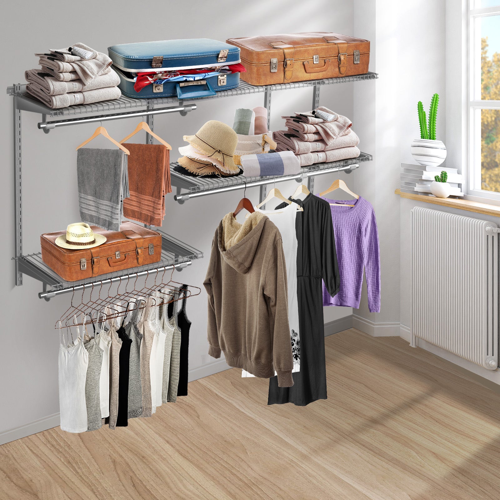 Space Saving Wall-Mounted Closet System with Adjustable Shelf-Grey, Costway, 6