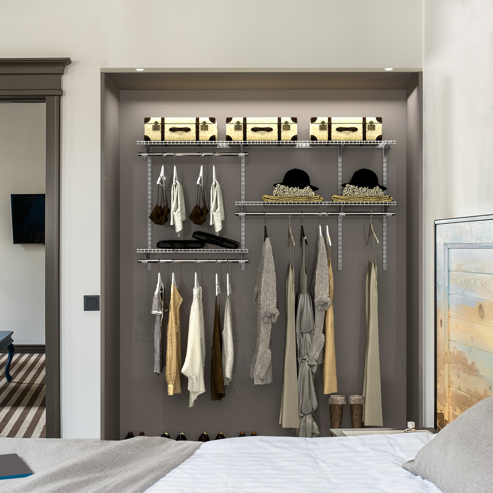 Space Saving Wall-Mounted Closet System with Adjustable Shelf-Grey, Costway, 7