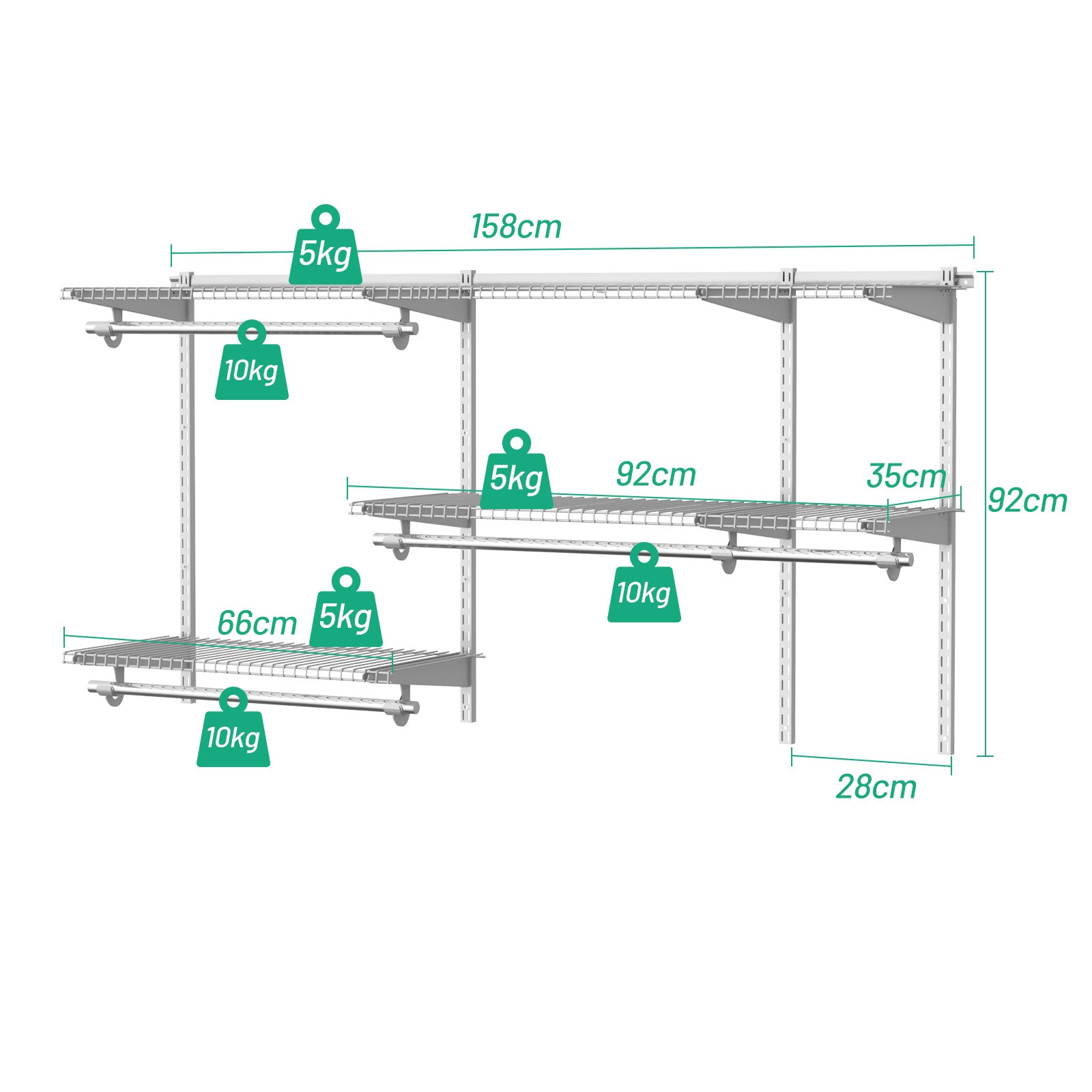 Space Saving Wall-Mounted Closet System with Adjustable Shelf-Grey, Costway, 4