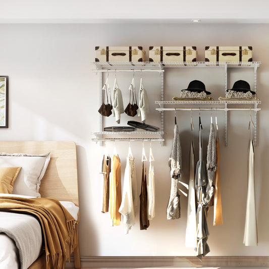 Space Saving Wall-Mounted Closet System with Adjustable Shelf-White, Costway, 2