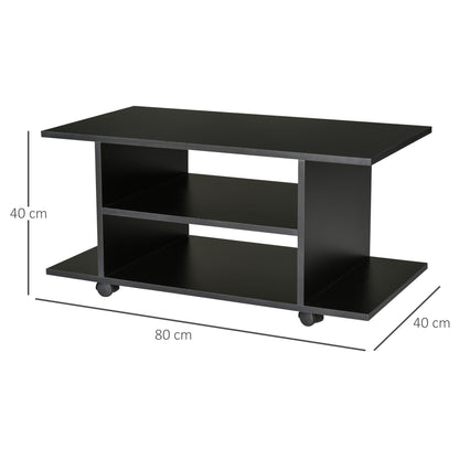Modern TV Stand with Storage Shelves, TV Table, Sleek Design for Living Rooms, Space-Saving, Black, HOMCOM, 3