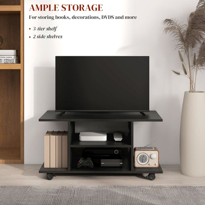 Modern TV Stand with Storage Shelves, TV Table, Sleek Design for Living Rooms, Space-Saving, Black, HOMCOM, 4