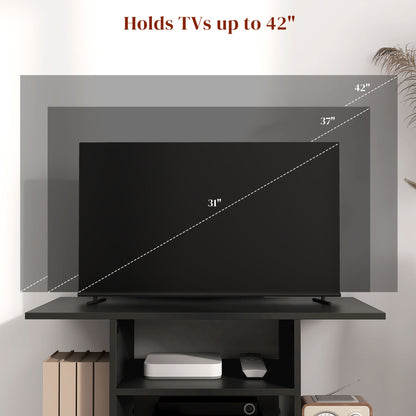 Modern TV Stand with Storage Shelves, TV Table, Sleek Design for Living Rooms, Space-Saving, Black, HOMCOM, 7