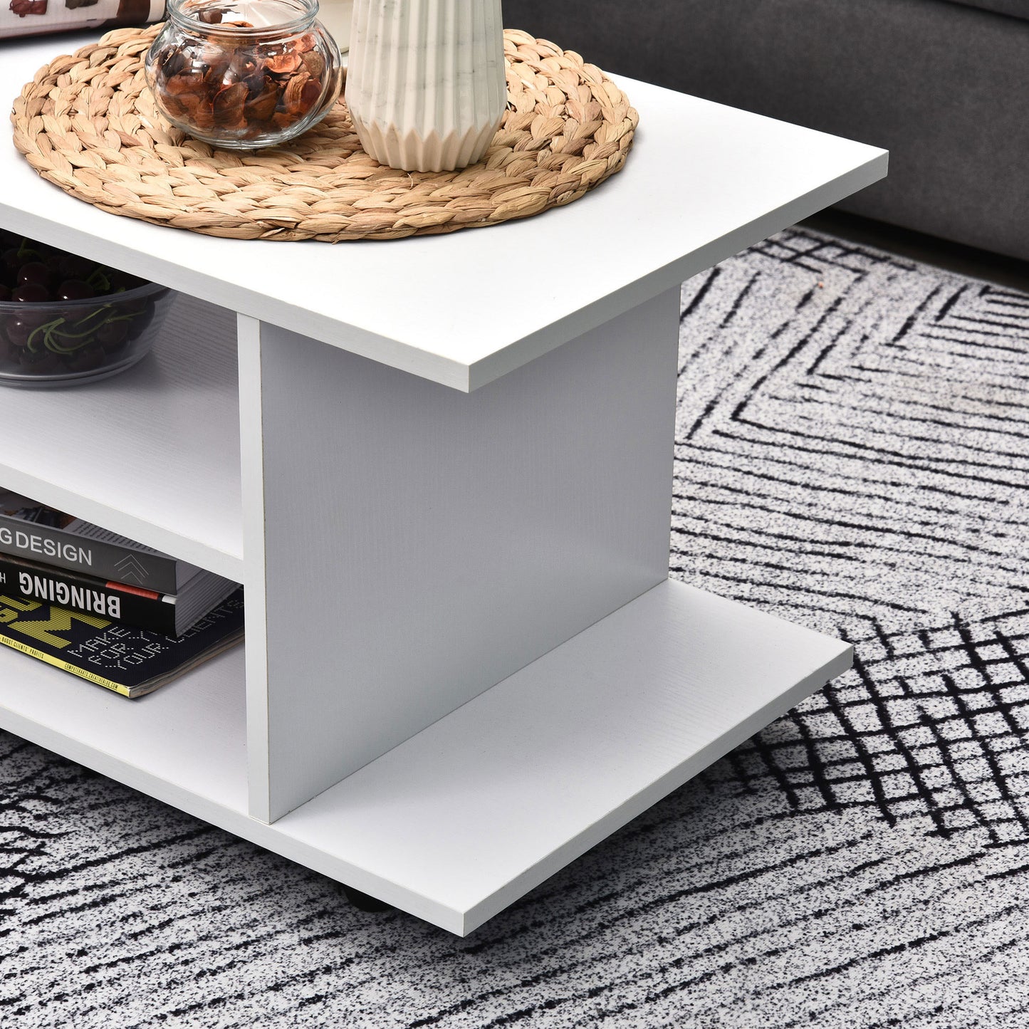 TV Stand with Storage Shelves, TV Table, Sleek Design for Living Rooms, Space-Saving, White, HOMCOM, 9