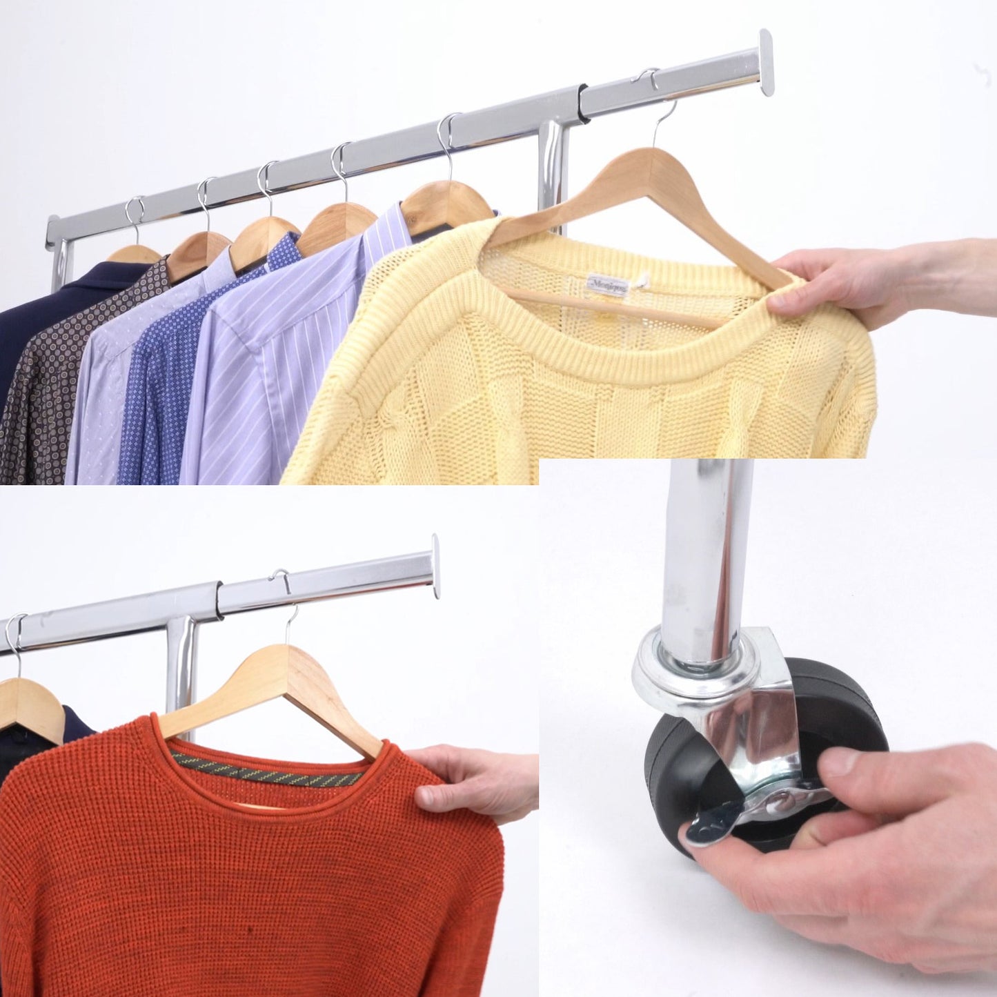 Tatkraft Didrik - Heavy Duty Clothes Rail, Clothes Rail on Wheels, Clothing Rail for Hanging Clothes, Holds Up to 286 Lbs (130 kg), Chromed steel