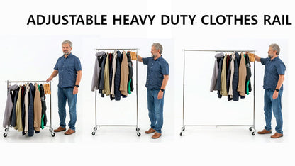Heavy Duty Clothes Rail, 220 Lbs Capacity, Extendable Clothes Rack, Clothes Rail on Wheels, Tatkraft Urban, 7