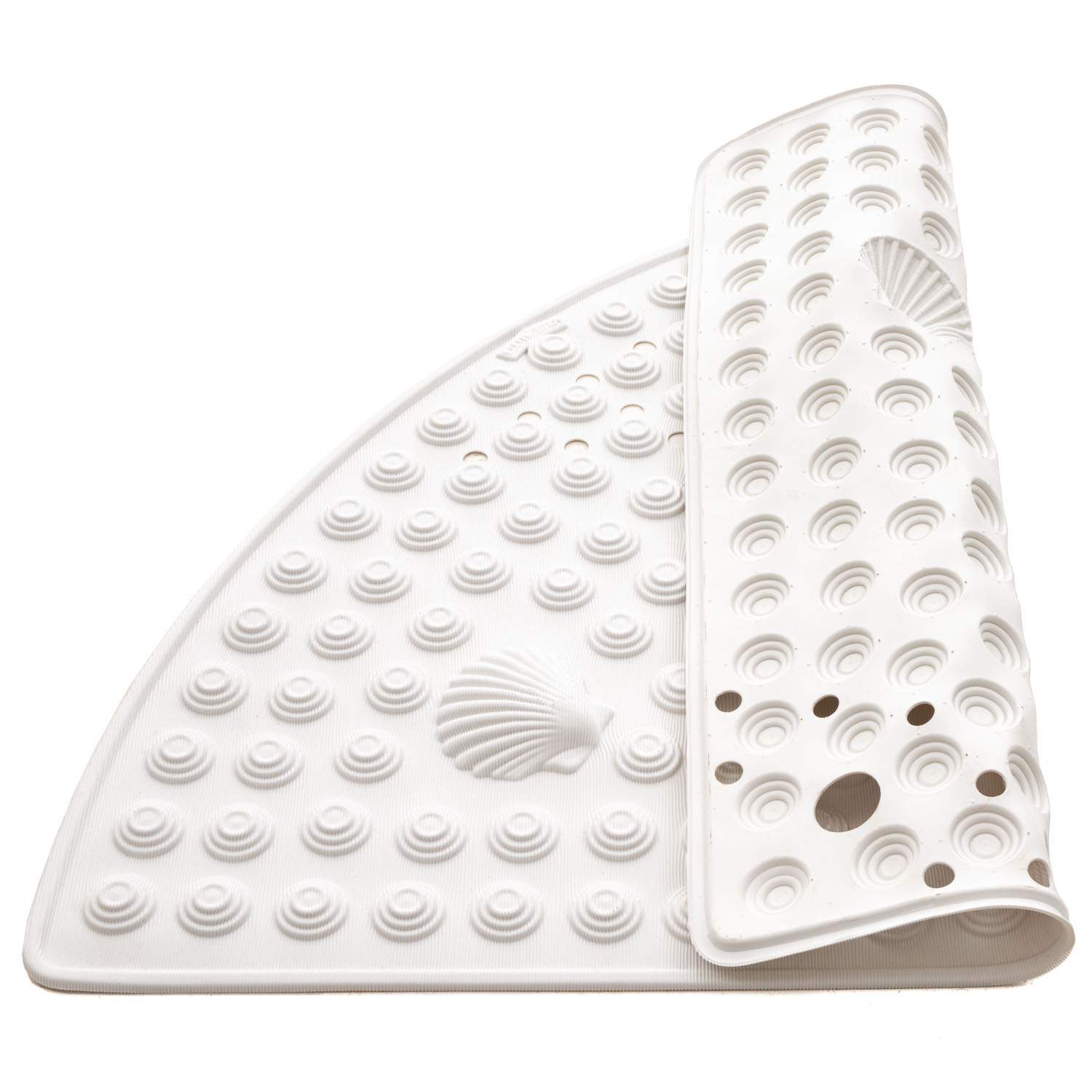 Tatkraft Shell Corner Shower Mat, 58 x 58 cm, Curved Non Slip Shower Mat, Made in Italy, White