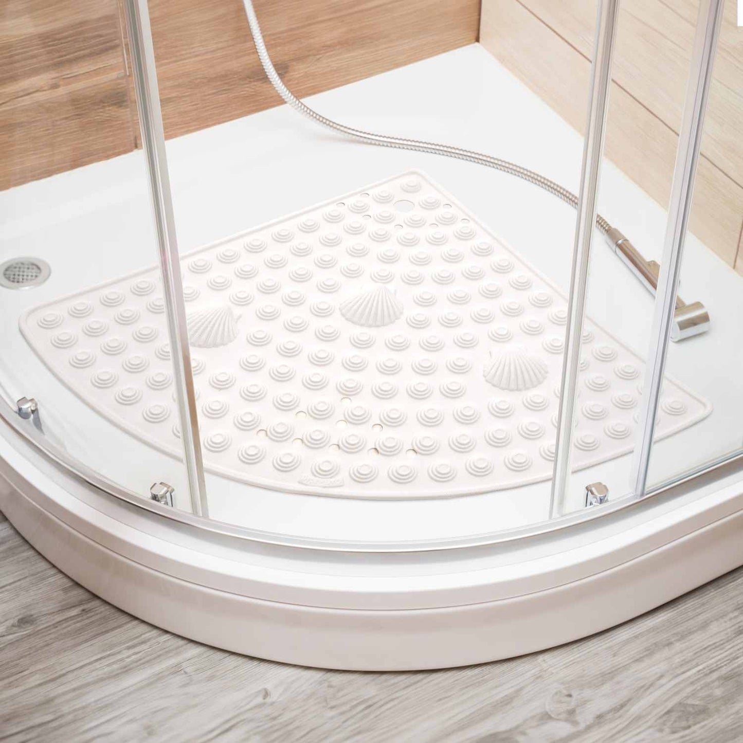 Corner Shower Mat, 58 x 58 cm, Curved Non Slip Shower Mat, Made in Italy, White, Tatkraft Shell , 2