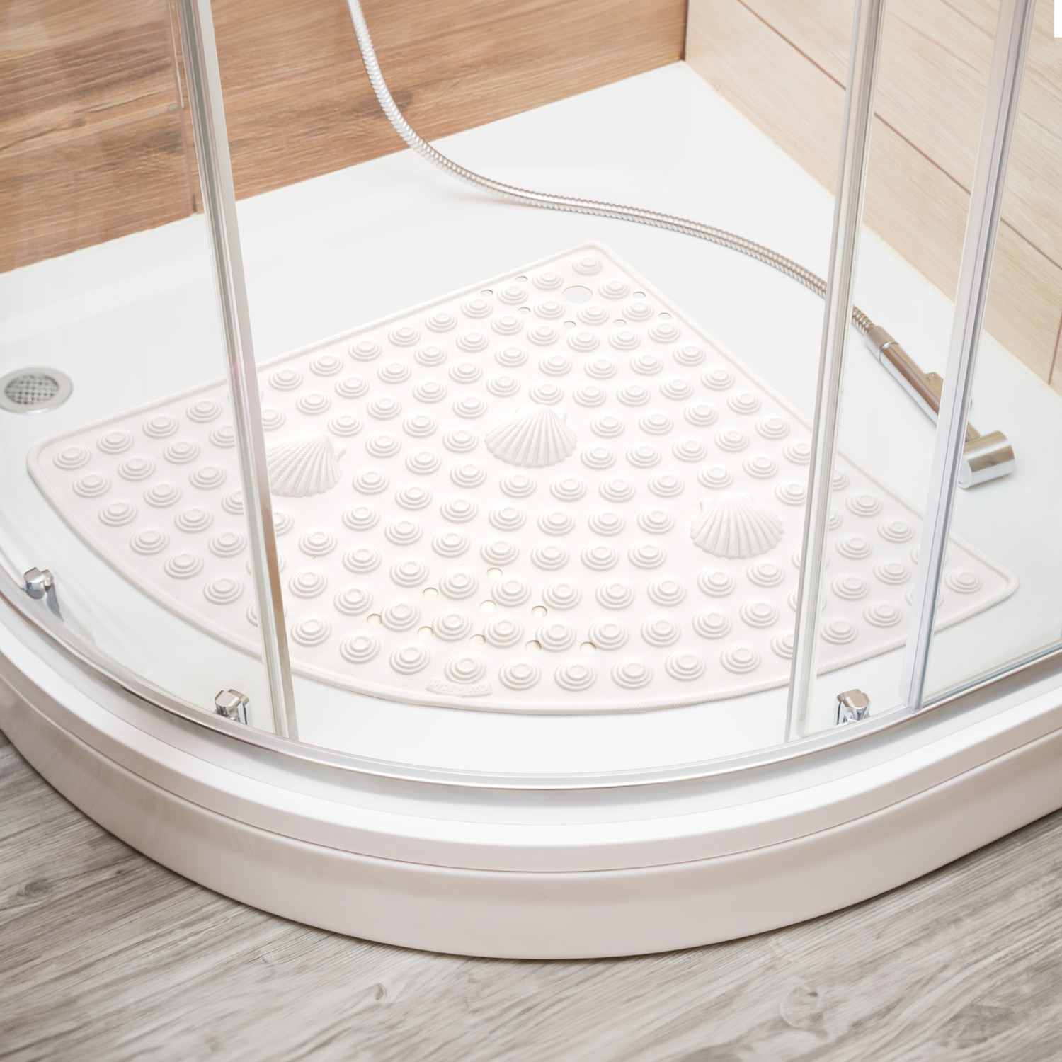 Corner Shower Mat, 58 x 58 cm, Curved Non Slip Shower Mat, Made in Italy, White, Tatkraft Shell , 2