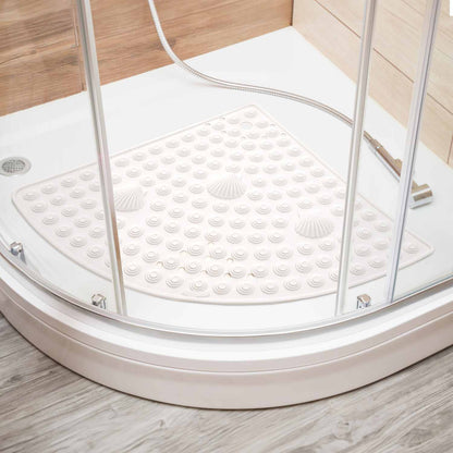 Corner Shower Mat, 58 x 58 cm, Curved Non Slip Shower Mat, Made in Italy, White, Tatkraft Shell , 2