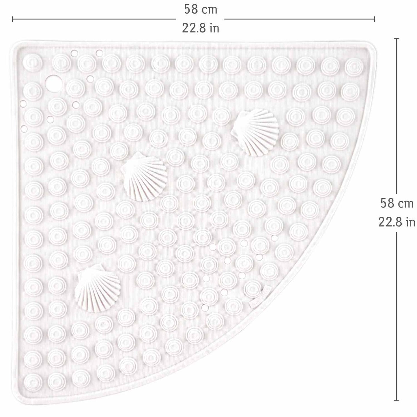 Corner Shower Mat, 58 x 58 cm, Curved Non Slip Shower Mat, Made in Italy, White, Tatkraft Shell , 4