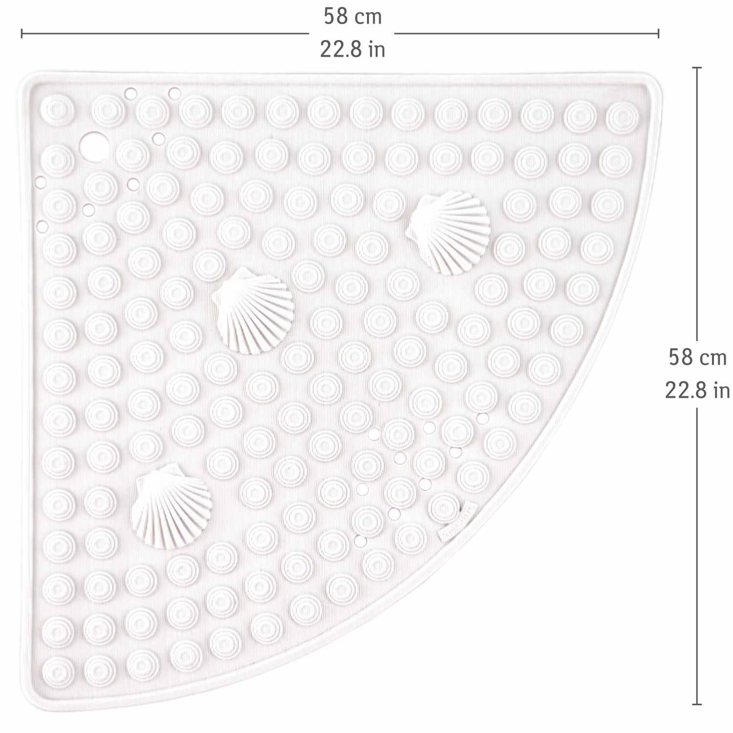 Corner Shower Mat, 58 x 58 cm, Curved Non Slip Shower Mat, Made in Italy, White, Tatkraft Shell , 4