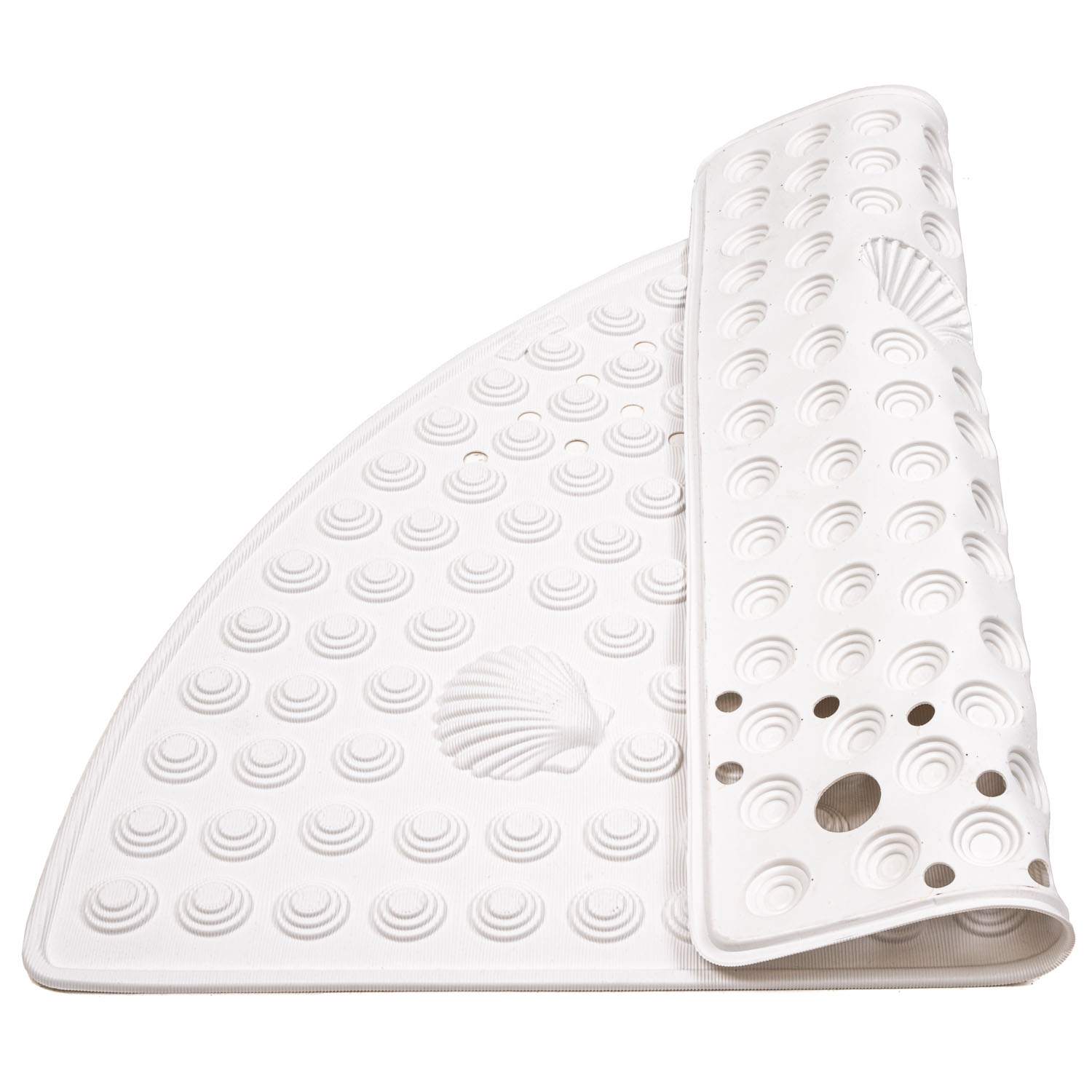 Corner Shower Mat, 58 x 58 cm, Curved Non Slip Shower Mat, Made in Italy, White, Tatkraft Shell , 7