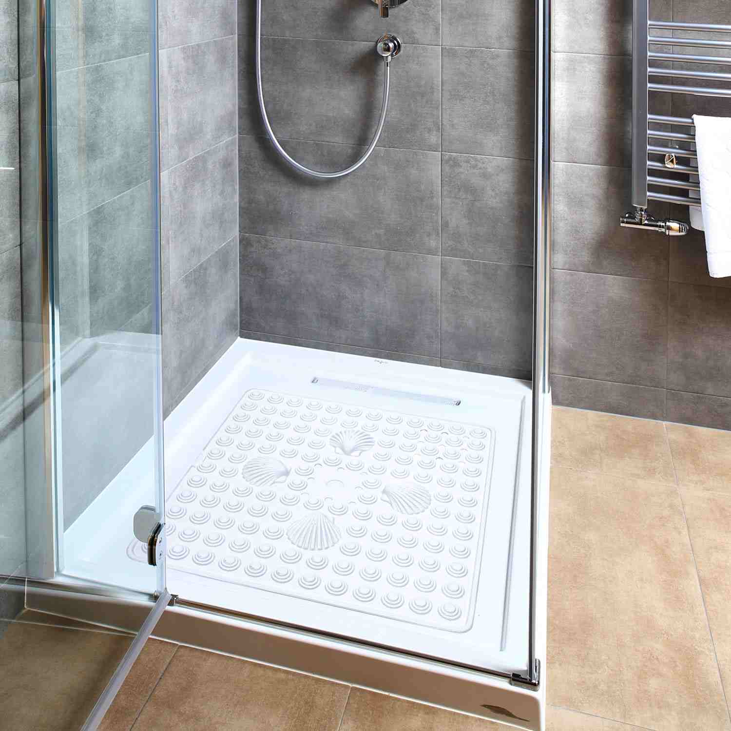 Non Slip Shower Mat, 48x48cm, Mildew Resistant, White, Made in Italy, Tatkraft Shell, 2