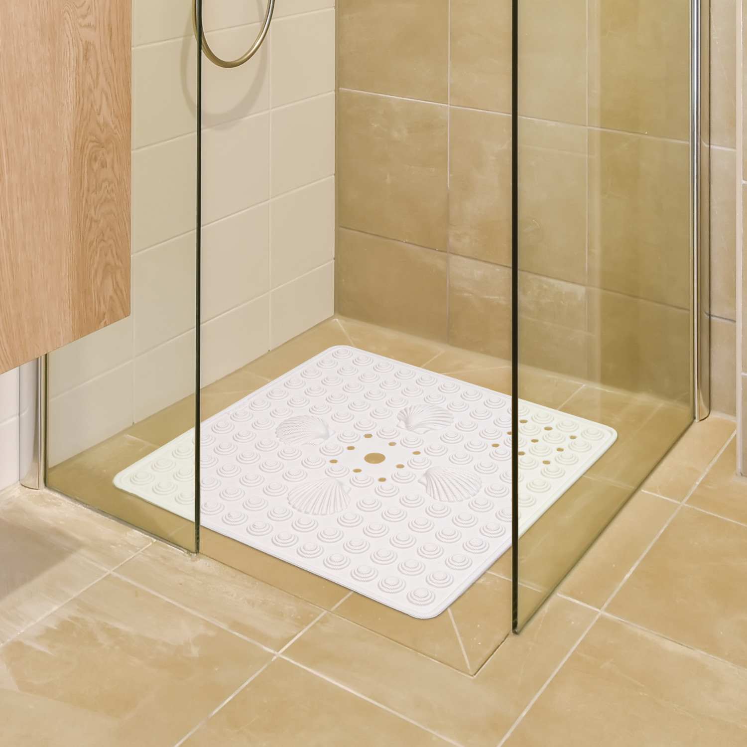 Non Slip Shower Mat, 48x48cm, Mildew Resistant, White, Made in Italy, Tatkraft Shell, 3