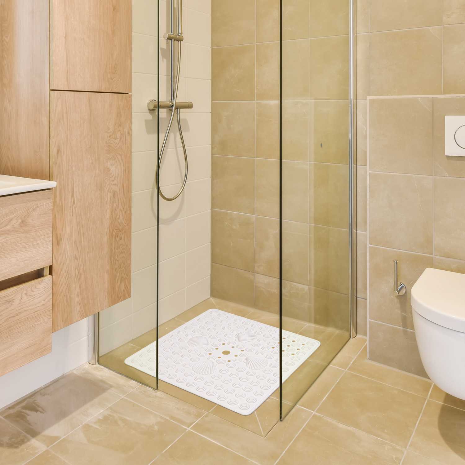 Non Slip Shower Mat, 48x48cm, Mildew Resistant, White, Made in Italy, Tatkraft Shell, 4