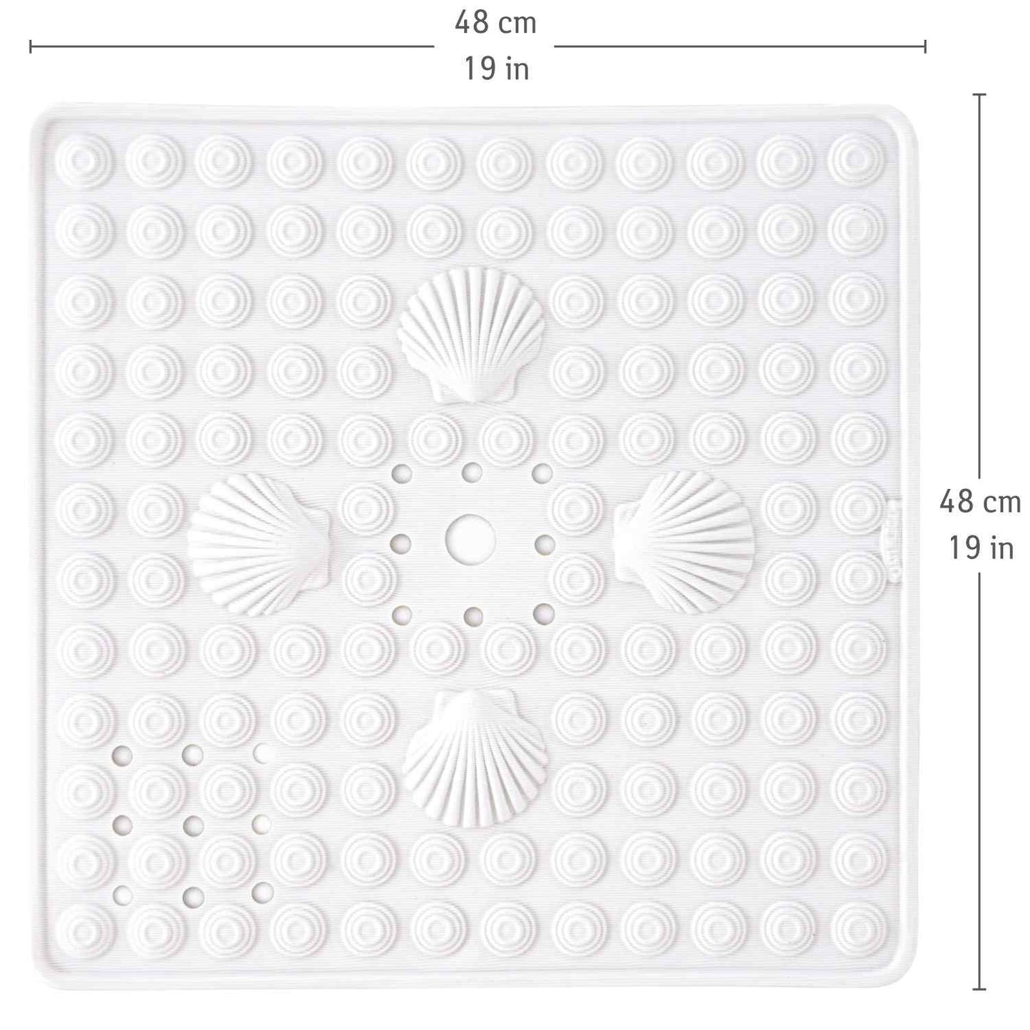 Non Slip Shower Mat, 48x48cm, Mildew Resistant, White, Made in Italy, Tatkraft Shell, 5