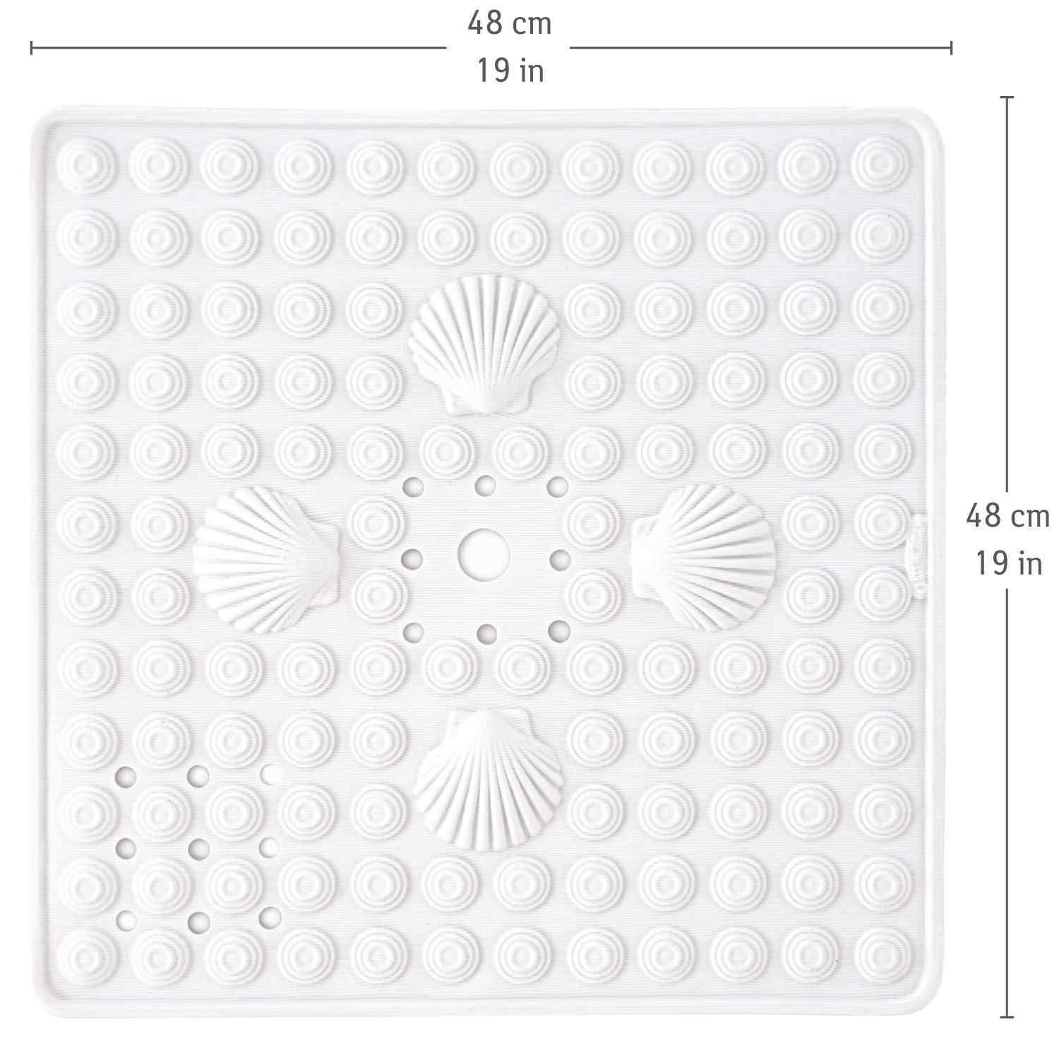 Non Slip Shower Mat, 48x48cm, Mildew Resistant, White, Made in Italy, Tatkraft Shell, 5