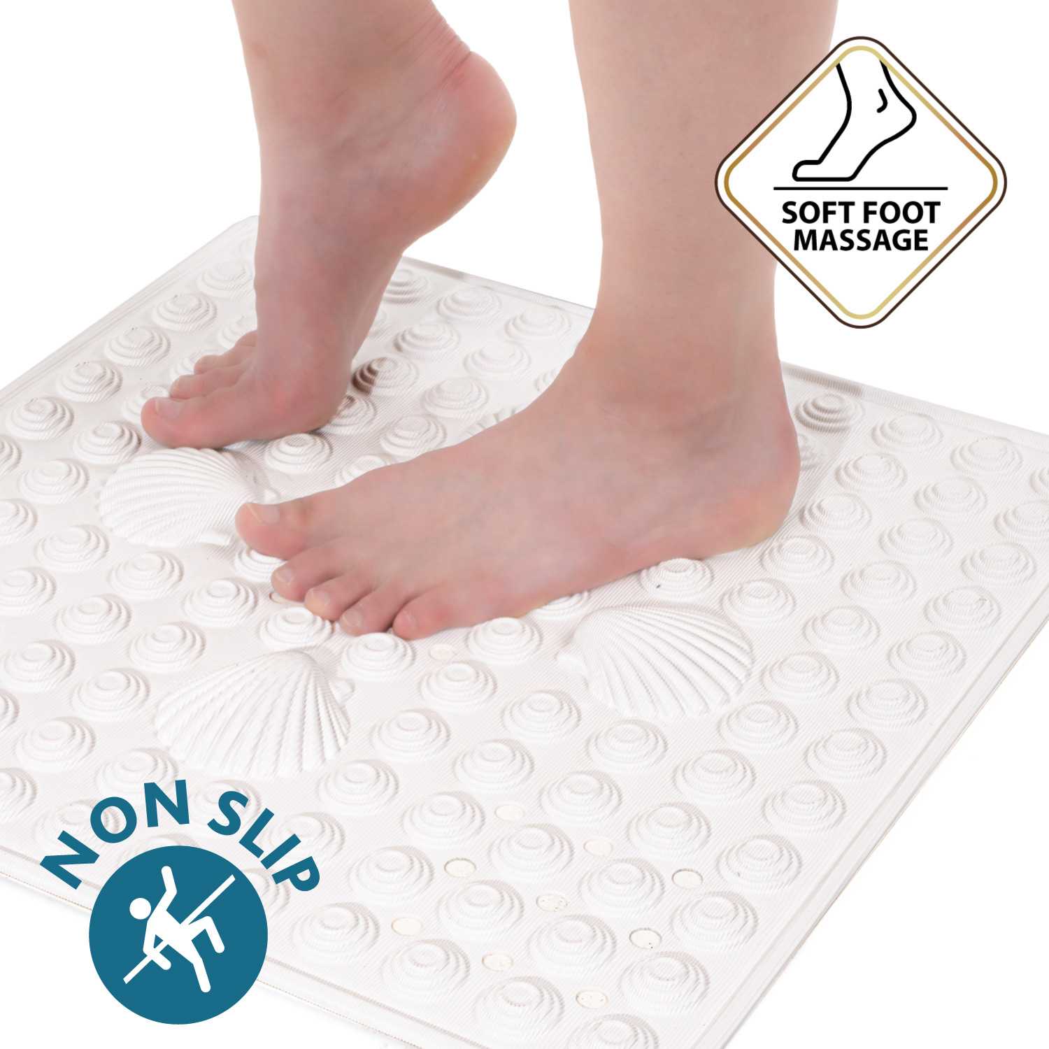 Non Slip Shower Mat, 48x48cm, Mildew Resistant, White, Made in Italy, Tatkraft Shell, 6