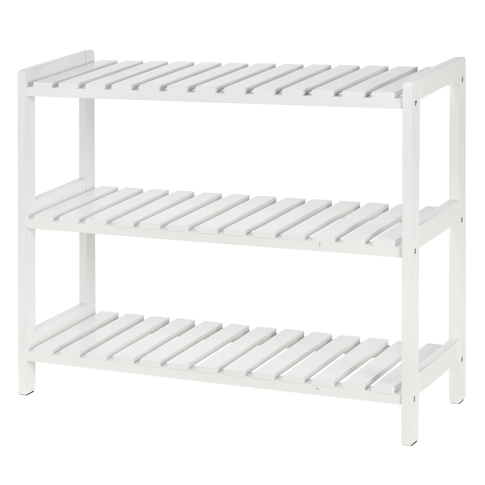 3-Tier Shoe Rack Wood Frame Slatted Shelves Spacious Open Hygienic Storage Home Hallway Furniture Family Guests 70L x 26W x 57.5H cm - White, HOMCOM, 9