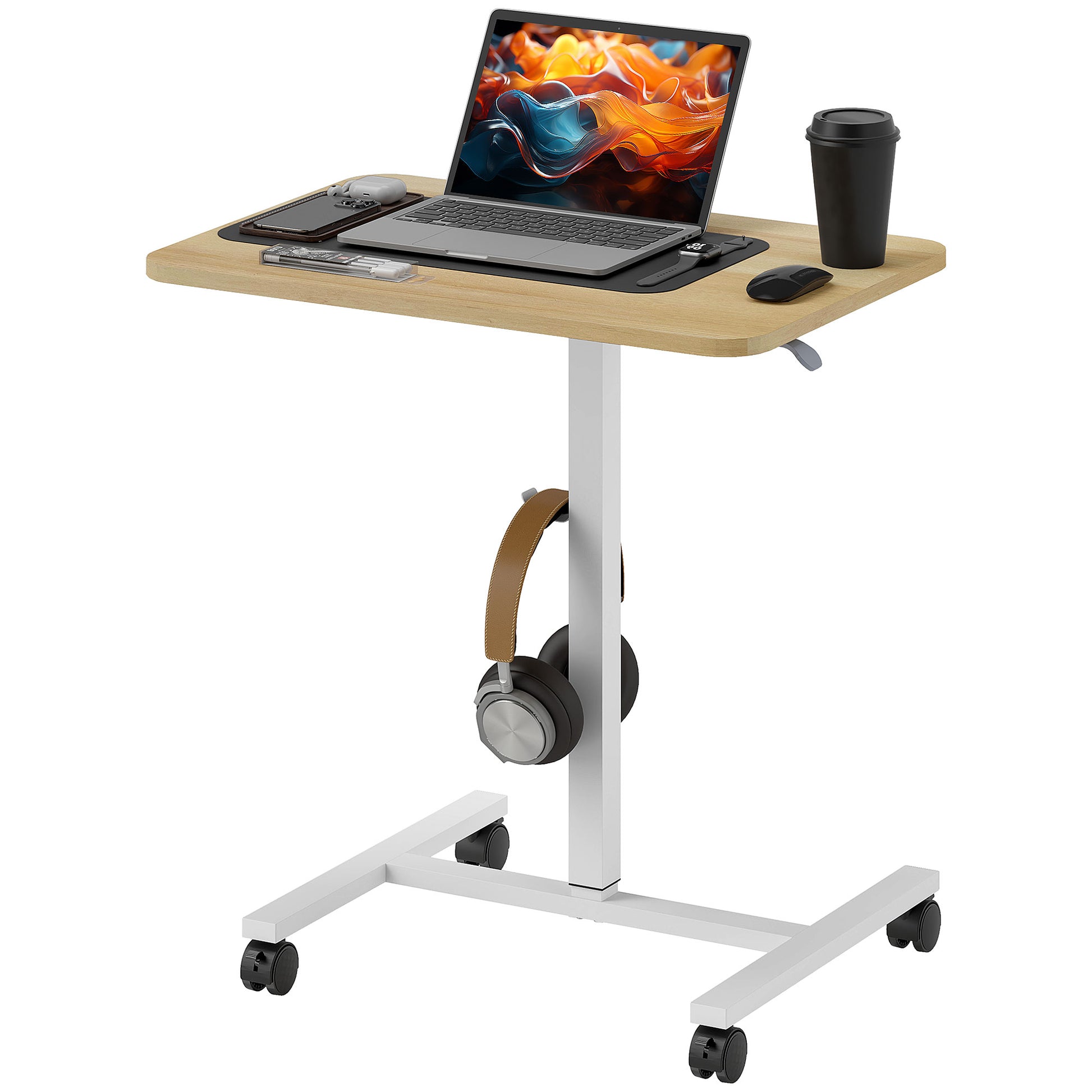 75-115cm Manual Adjustable Sit-To-Stand Desk - White/Wood-Effect, HOMCOM, 1