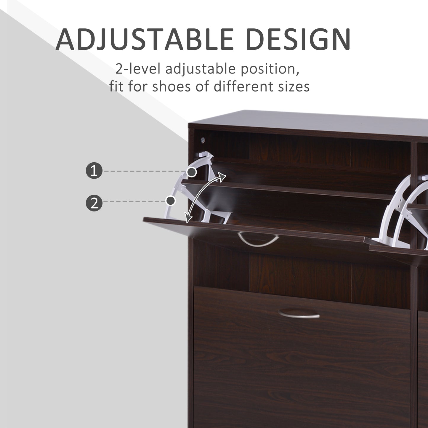 Wooden Modern Design 4 Drawer Shoes Cabinet Pull Down Shelf Storage Organiser Entrance Hallway Furniture - Dark Brown, HOMCOM, 5