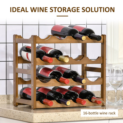 Free Standing Bamboo Wine Rack with 16 Bottles Holder, 4-tier Water Bottle Organizer, Display Shelf for Countertop, Home Bar, Brown, HOMCOM, 5