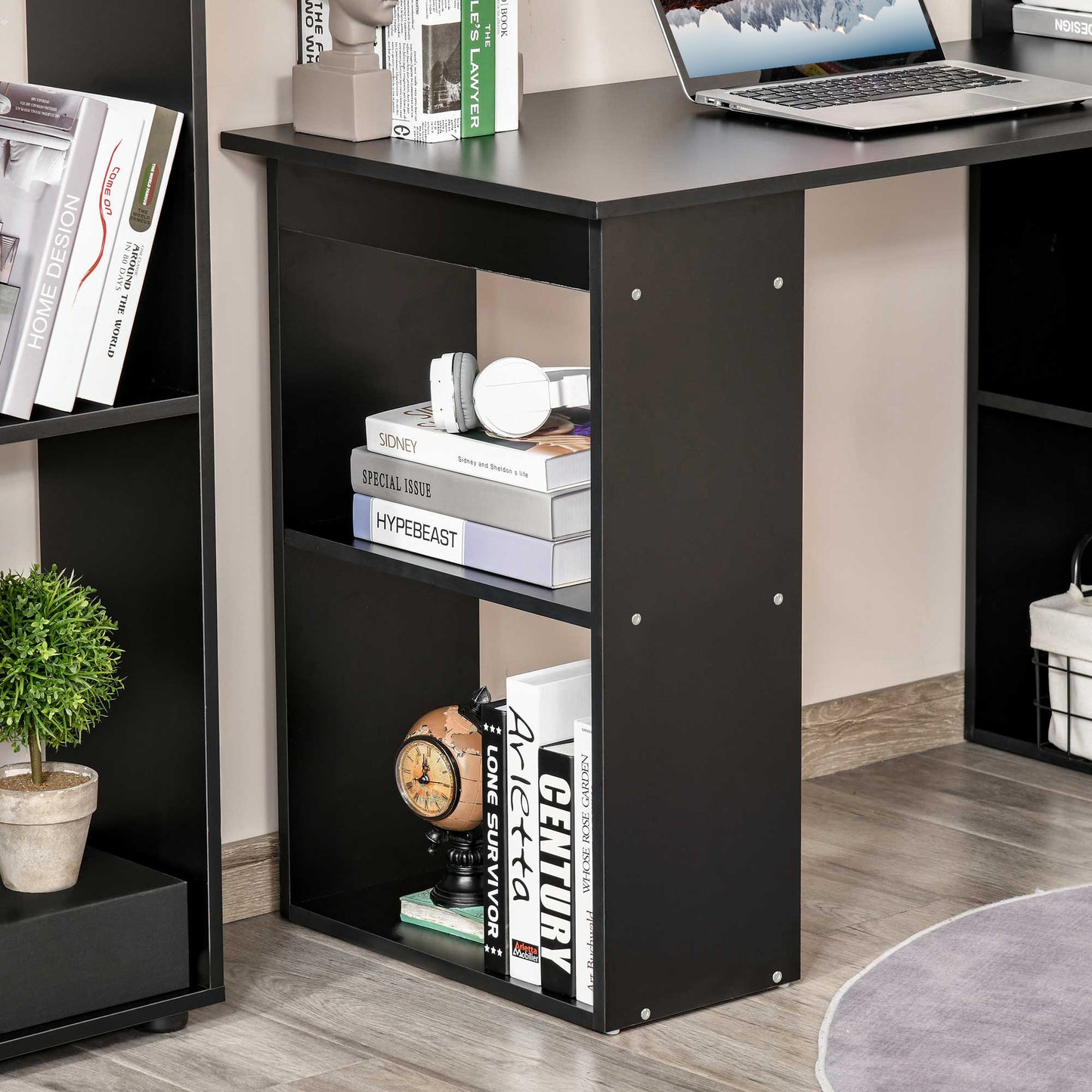 120cm Modern Computer Desk Bookshelf Study Table Workstation PC Laptop Writing Home Office 6 Shelves Black, HOMCOM, 9