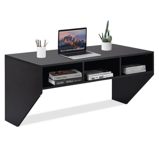 Wall Mounted Computer Desk with 3 Storage Compartments-Black, Costway, 1