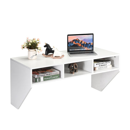 Wall Mounted Computer Desk with 3 Storage Compartments-White, Costway, 1