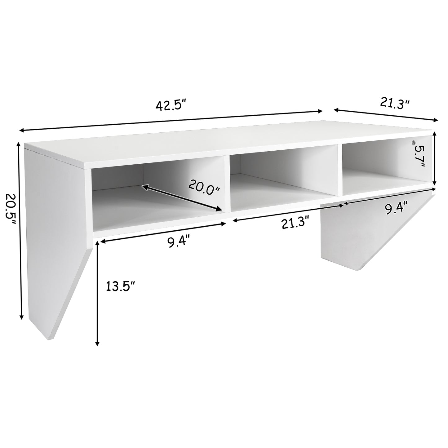 Wall Mounted Computer Desk with 3 Storage Compartments-White, Costway, 4