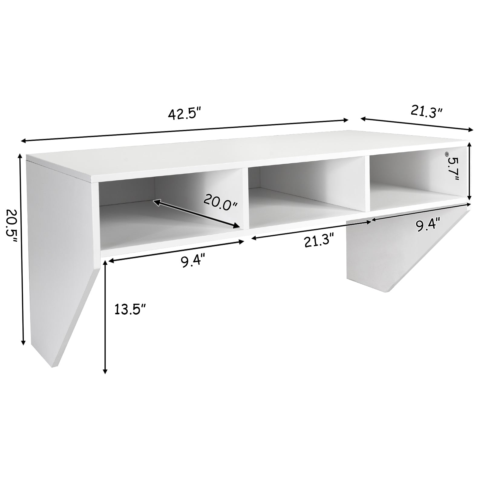 Wall Mounted Computer Desk with 3 Storage Compartments-White, Costway, 4