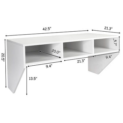 Wall Mounted Computer Desk with 3 Storage Compartments-White, Costway, 4
